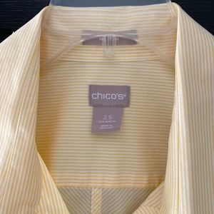 Chicos three-quarter length sleeve yellow cotton shirt. Size 2.5